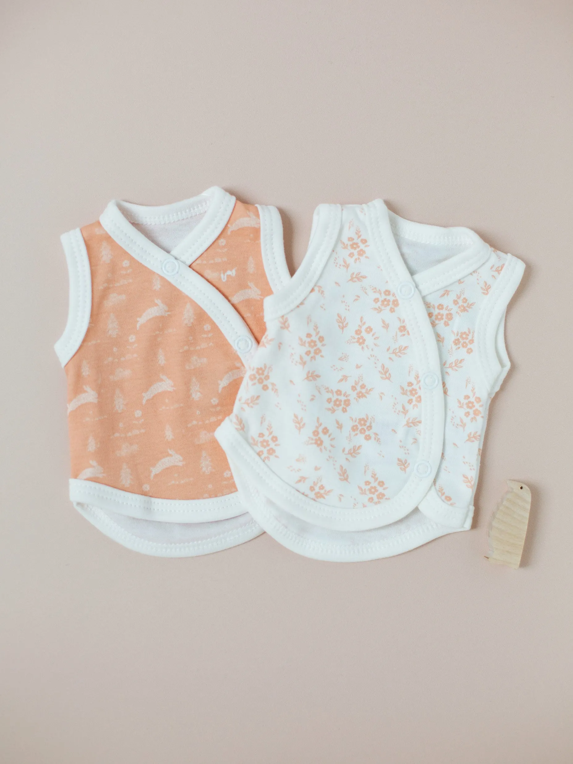 2 Pack Incubator Vest Set, Leaping Bunnies & Apricot Floral, 100% Organic Cotton