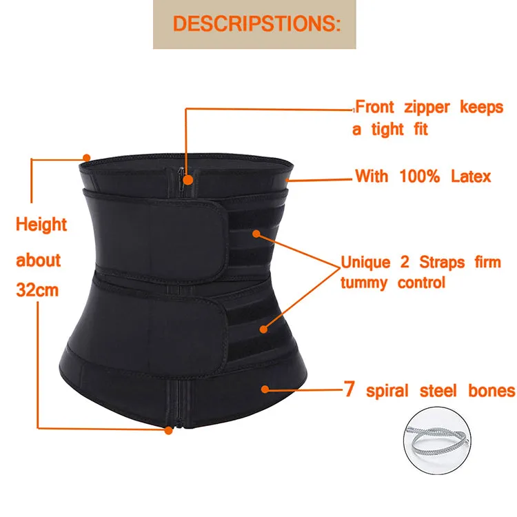 7 Steel Boned Zipper Front plus size slimming belt women Latex Waist Trainer