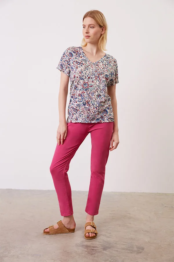 AUGUSTINO FLORAL PRINT LINEN T-SHIRT