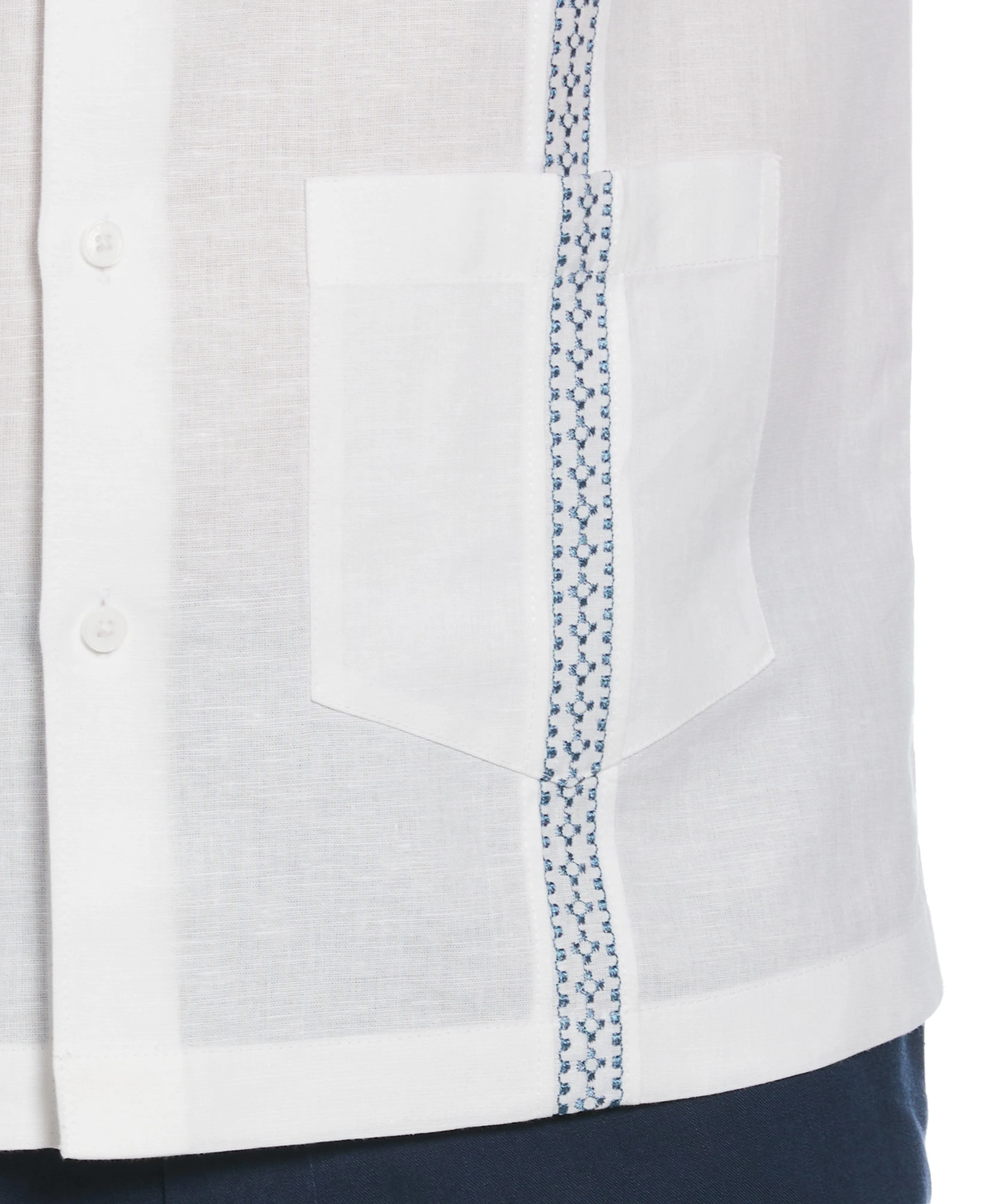Big & Tall Linen Blend Guayabera Shirt With Geo Embroidered Panels