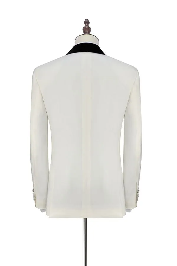 Black Knife Collar Classic White Wedding Suits for Men One Button Wedding Tuxedos