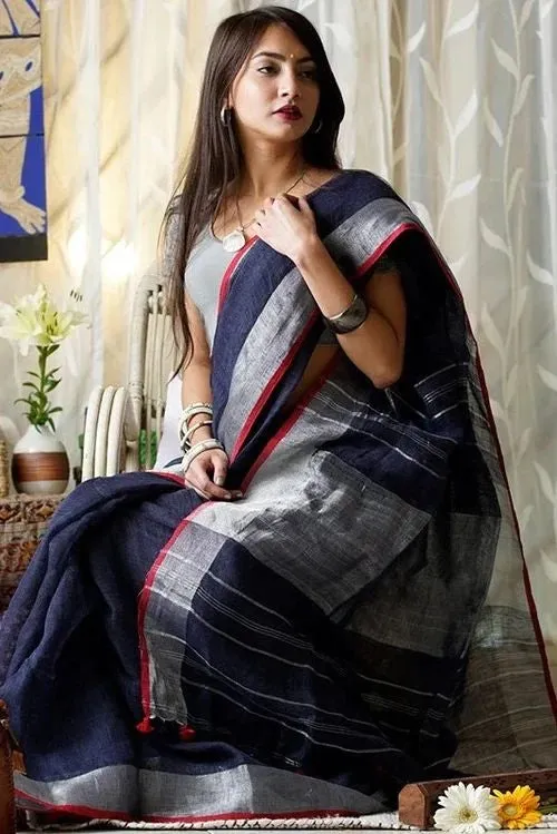 Black Style linen saree