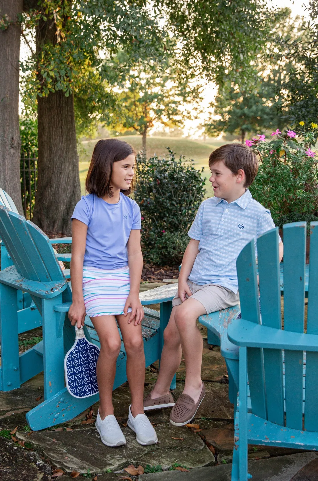 Boys Short Sleeve Too Cool for School Heathered Polo Shirt in Clear Sky Heather Stripe