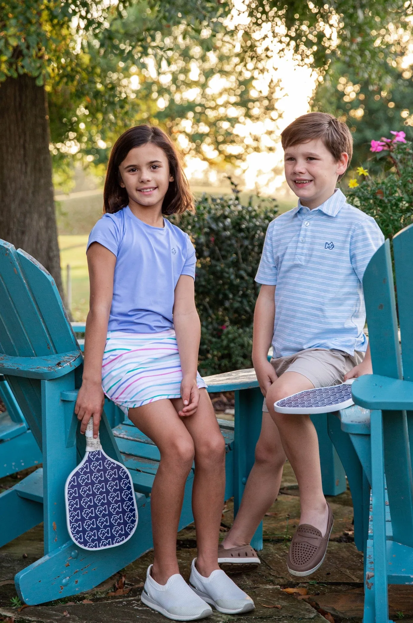Boys Short Sleeve Too Cool for School Heathered Polo Shirt in Clear Sky Heather Stripe