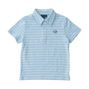 Boys Short Sleeve Too Cool for School Heathered Polo Shirt in Clear Sky Heather Stripe