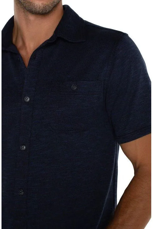 Button Up Short Sleeve Shirt - Navy/Multi-Blue