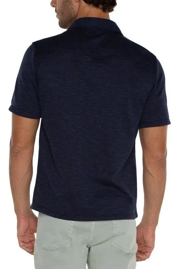 Button Up Short Sleeve Shirt - Navy/Multi-Blue