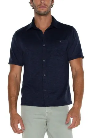Button Up Short Sleeve Shirt - Navy/Multi-Blue