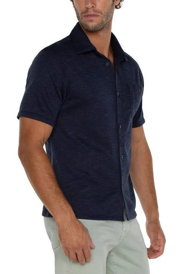 Button Up Short Sleeve Shirt - Navy/Multi-Blue
