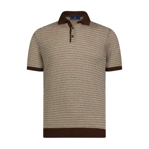Chocolate Brown, Beige, and Indigo Triple Yarn Short Sleeve Knit Polo