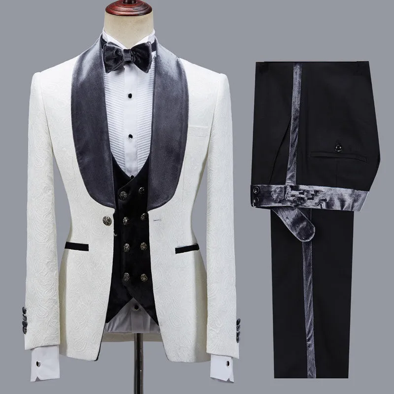 Custom design Jacquard Slim Fit Shawl Lapel Wedding Men Suits