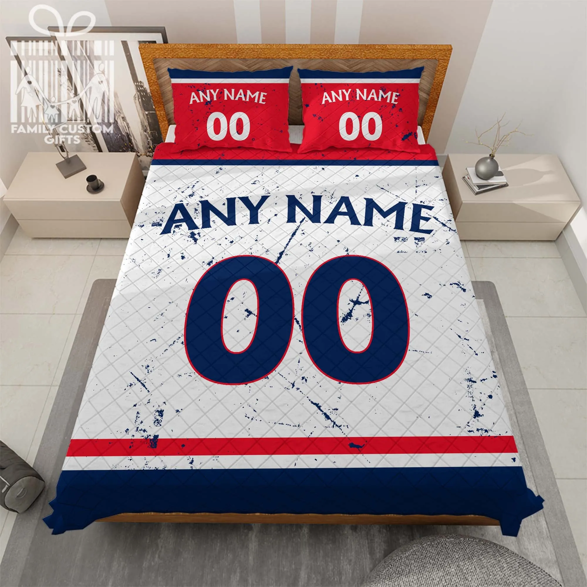 Custom Quilt Sets Columbus Jackets Jersey Personalized Ice hockey Premium Quilt Bedding for Men Women