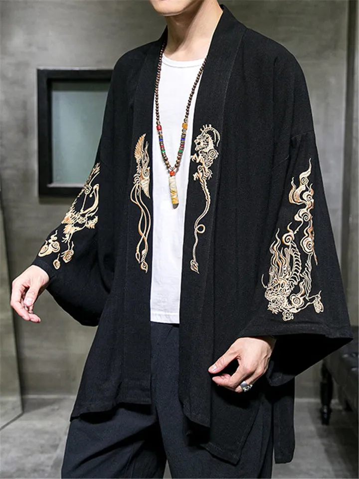 Fashion Dragons Embroidery Linen Jacket