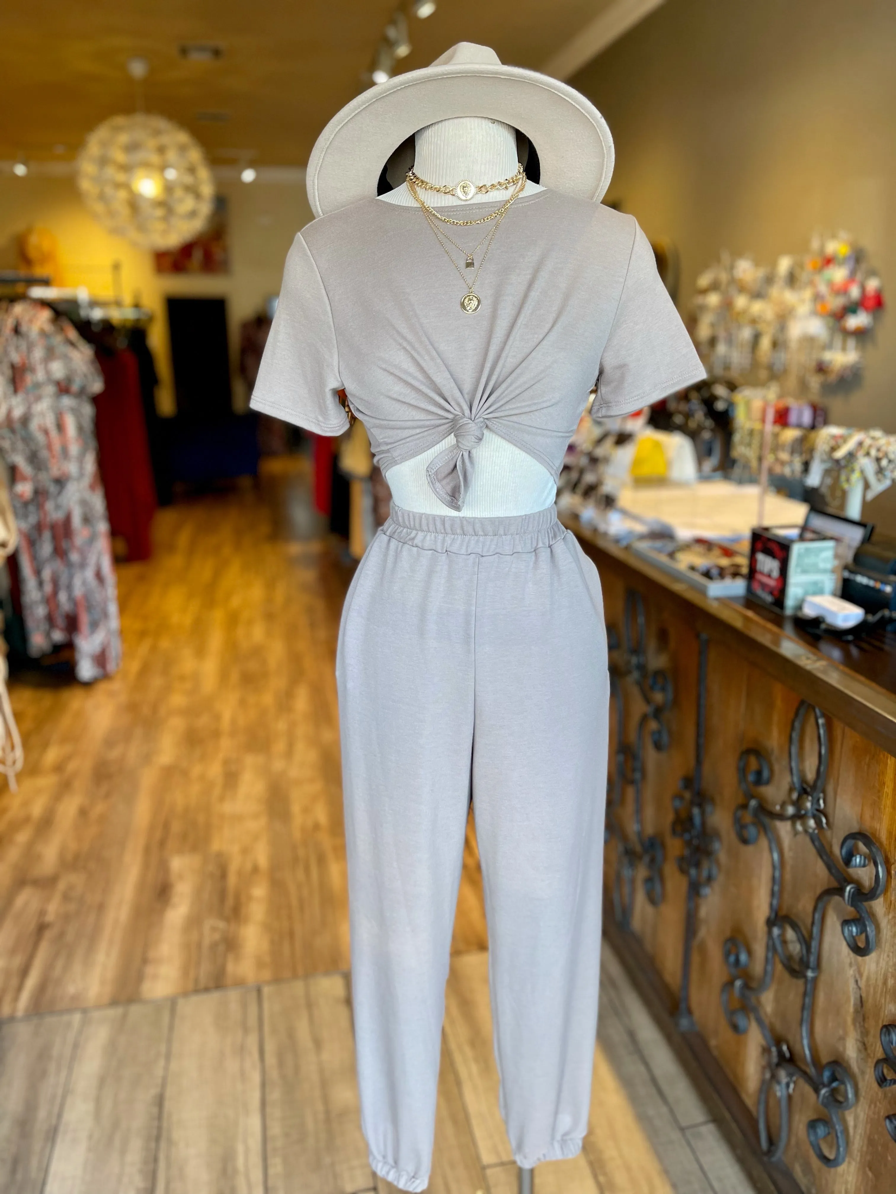 French Terry Cut Out Crop Top Set