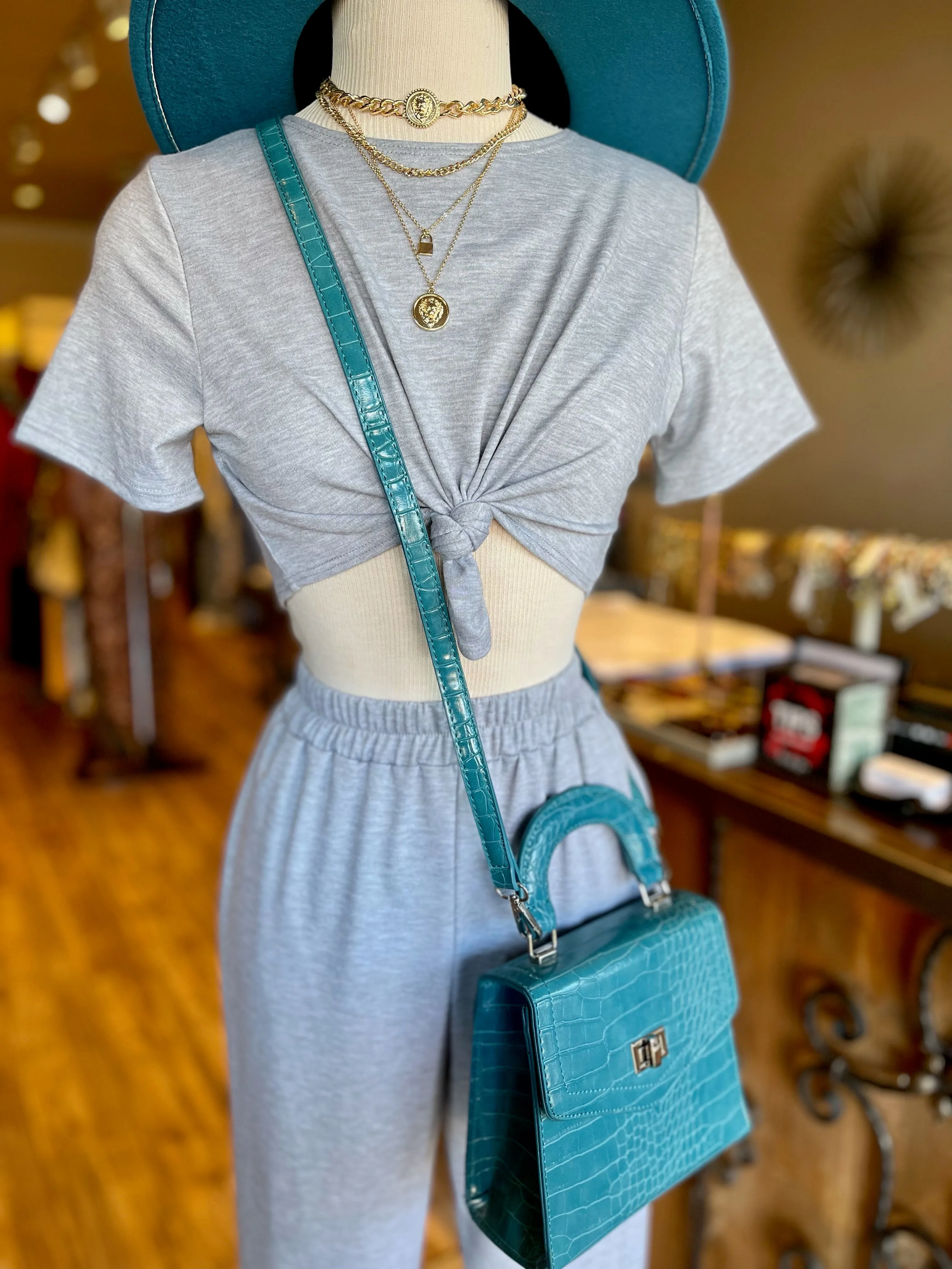 French Terry Cut Out Crop Top Set
