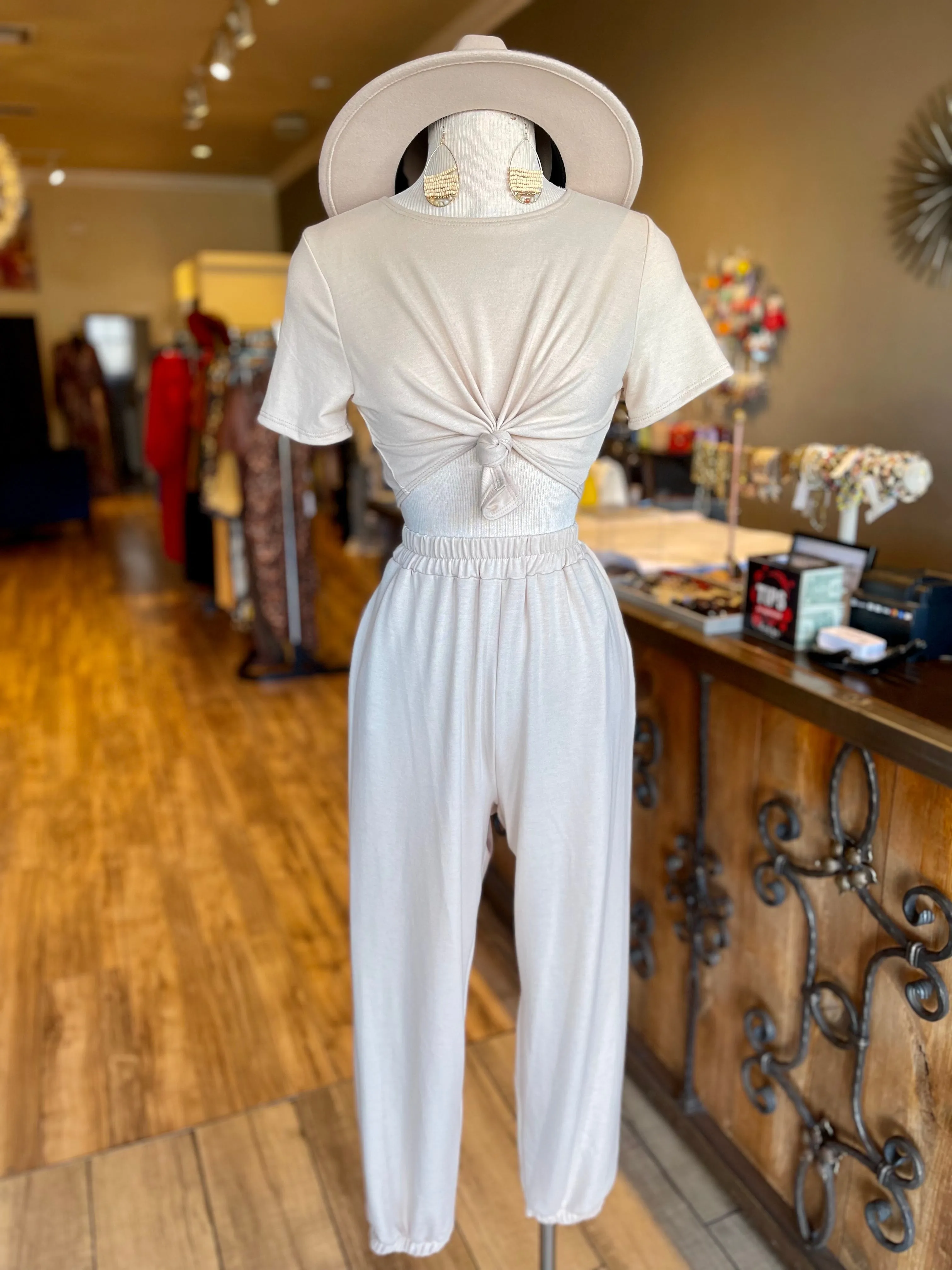 French Terry Cut Out Crop Top Set