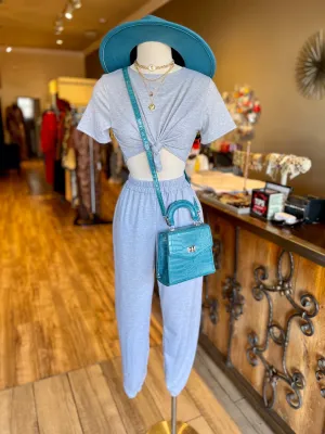 French Terry Cut Out Crop Top Set