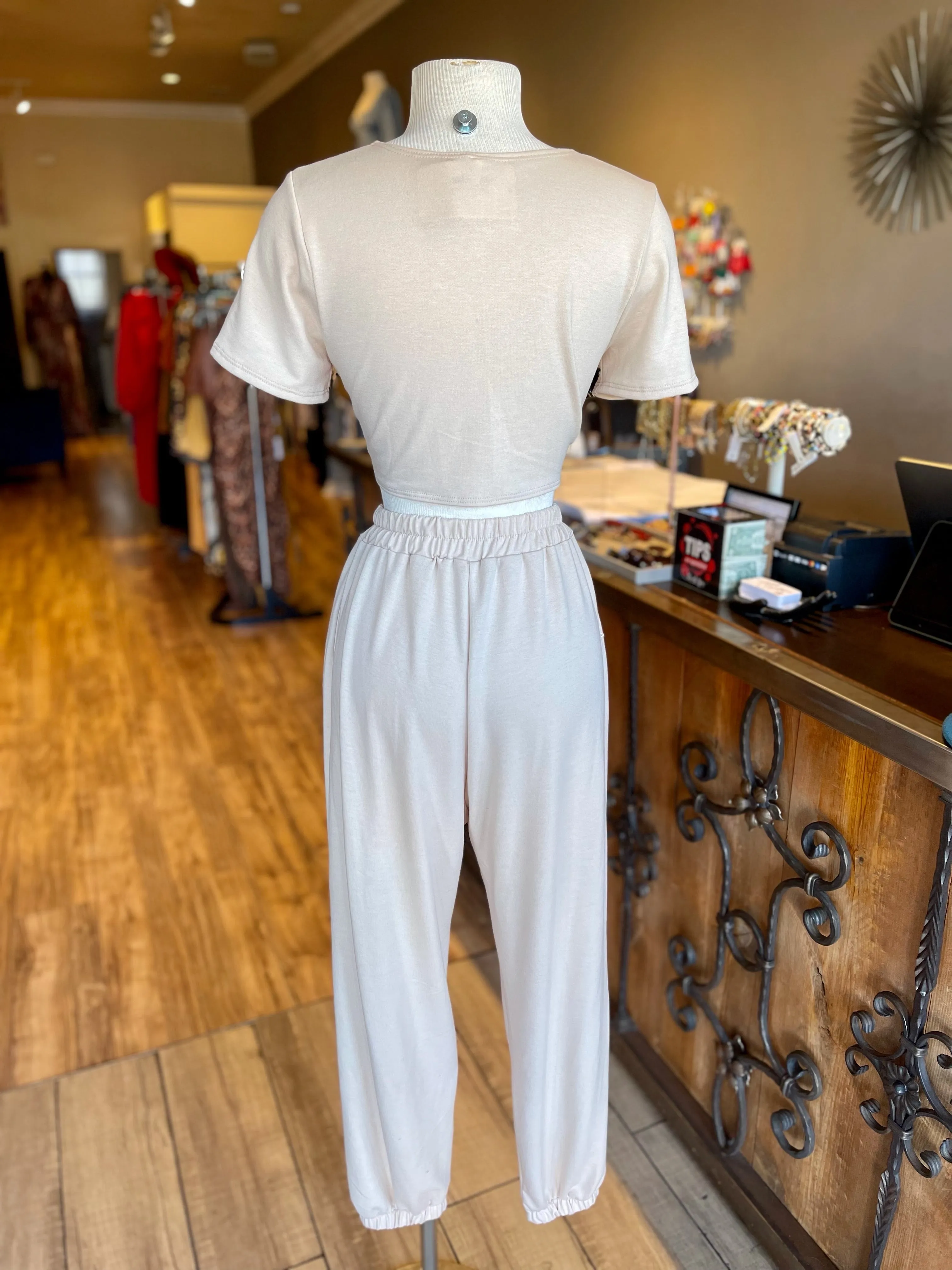 French Terry Cut Out Crop Top Set