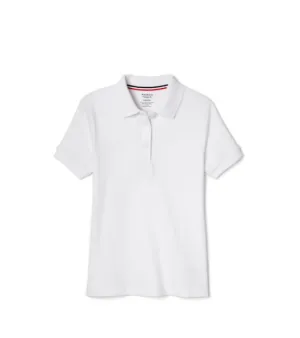 Girls Short Sleeve Interlock Polo with Picot Collar {White}