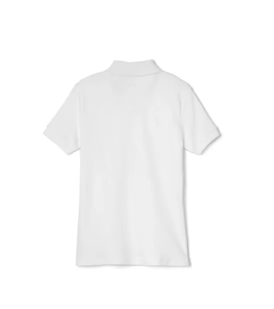Girls Short Sleeve Interlock Polo with Picot Collar {White}