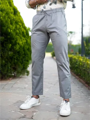 Grey Linen Lycra Comfort Fit Mens Trouser