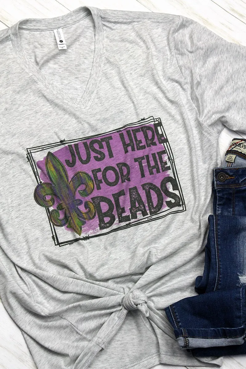 Here For The Beads Mardi Gras Tri-Blend V Neck Tee