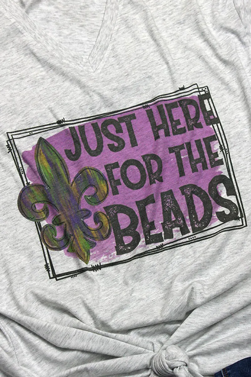 Here For The Beads Mardi Gras Tri-Blend V Neck Tee