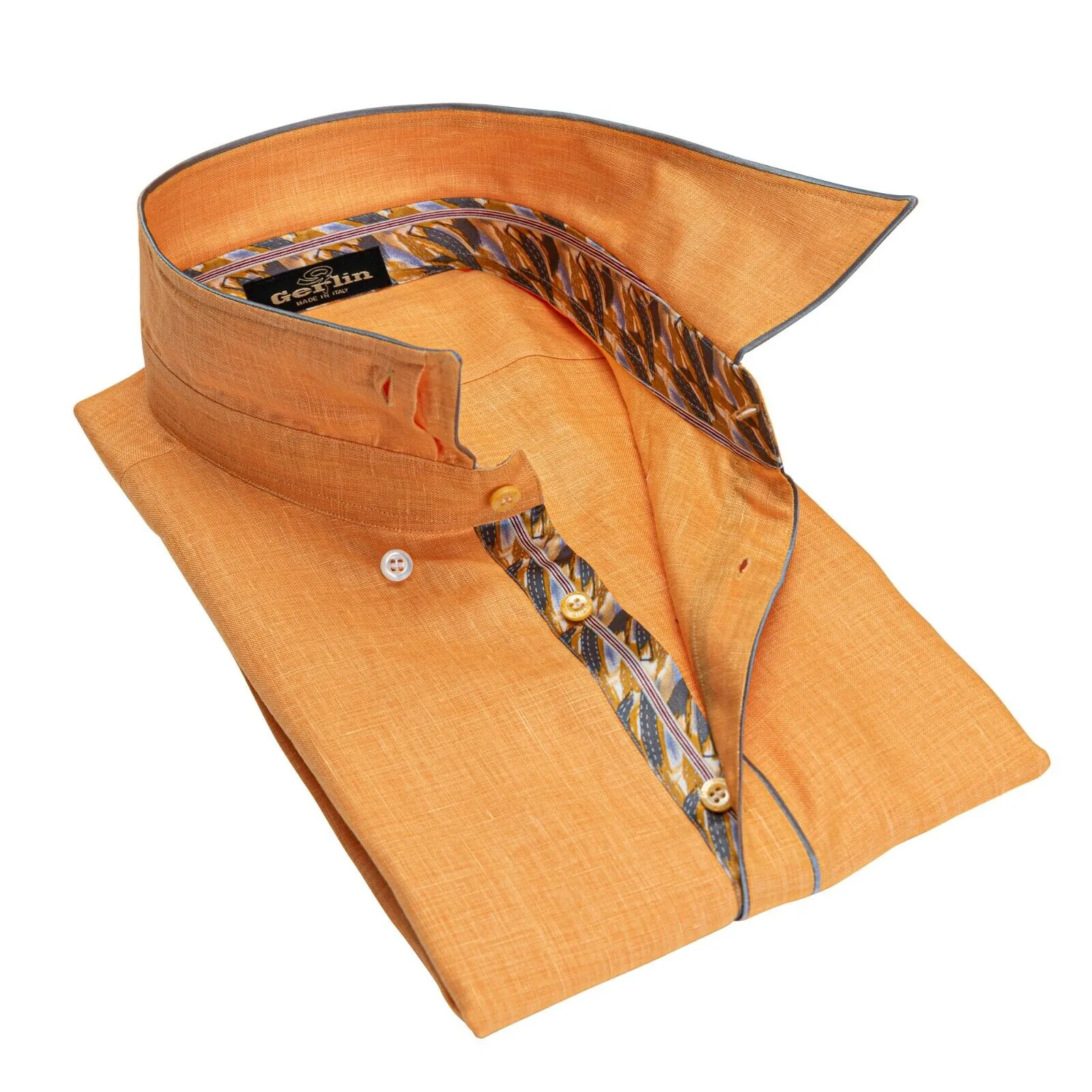 ITALIAN LUXURY 950$ GERLIN Shirt Short Sleeve Orange Linen   Silk