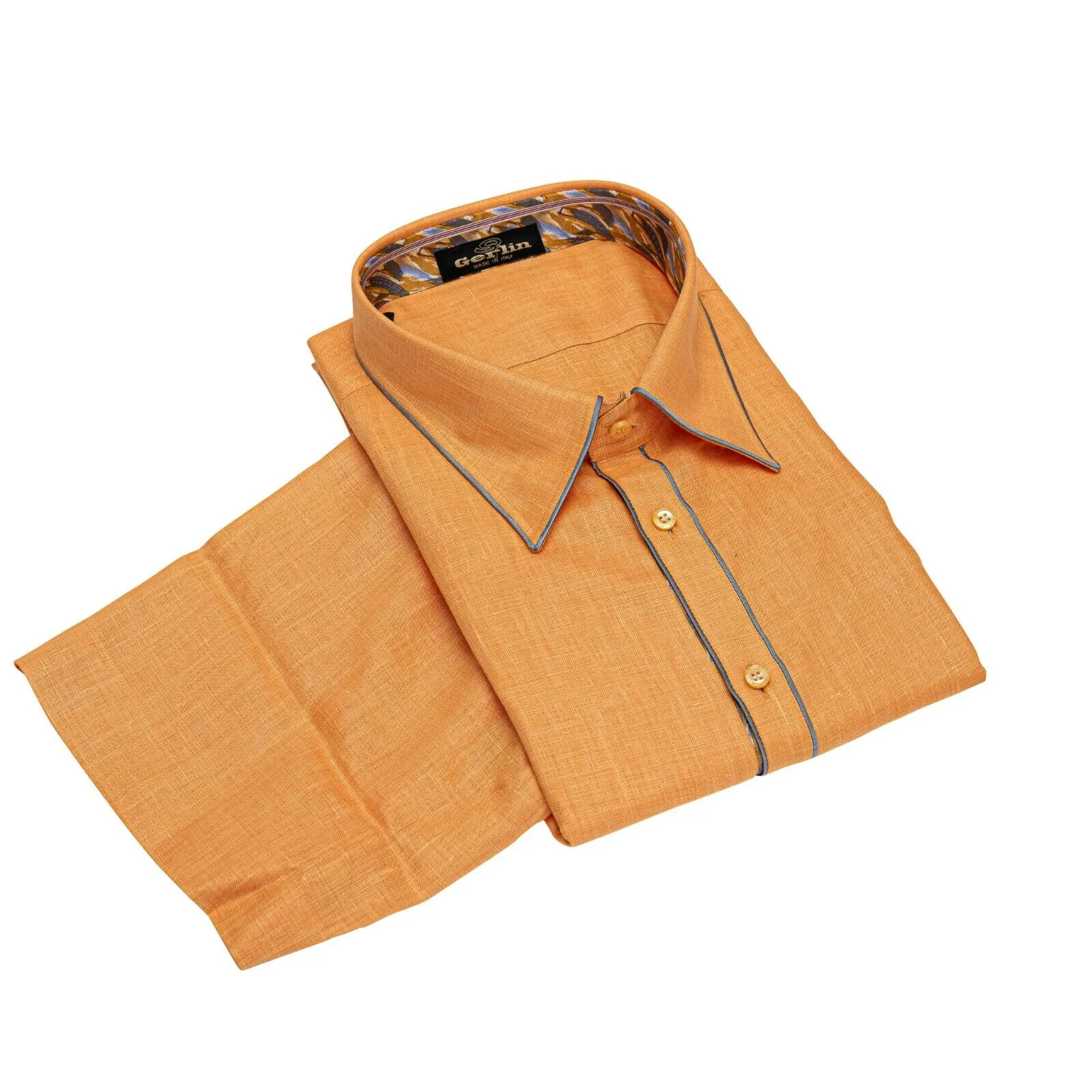 ITALIAN LUXURY 950$ GERLIN Shirt Short Sleeve Orange Linen   Silk