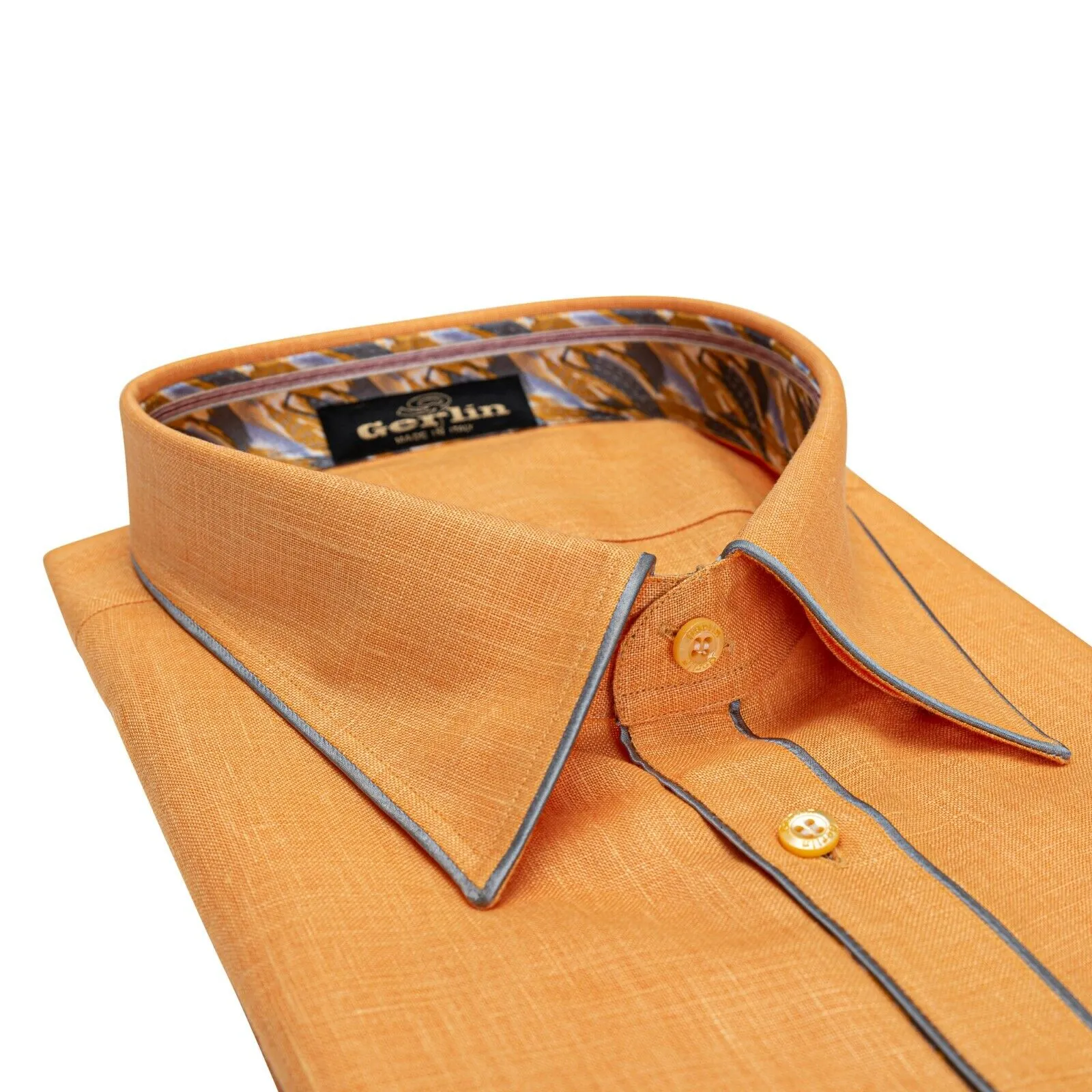 ITALIAN LUXURY 950$ GERLIN Shirt Short Sleeve Orange Linen   Silk