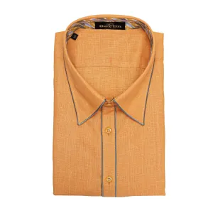 ITALIAN LUXURY 950$ GERLIN Shirt Short Sleeve Orange Linen   Silk