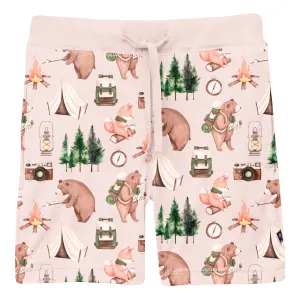 KicKee - Drawstring Shorts - Latte Camping Animals