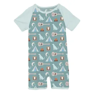 KicKee - Short Sleeve Raglan Romper - Jade Campfire