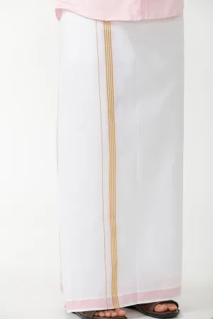 Kushi - Light Pink Single Layered Dhoti With Fancy Borders For Men | Uathayam