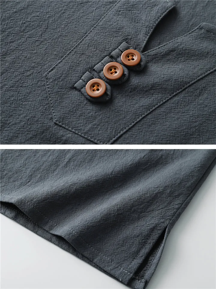 Laid-Back Style Notched Neck Button Detailing Soft Cotton Set T-Shirt   Drawstring Pants