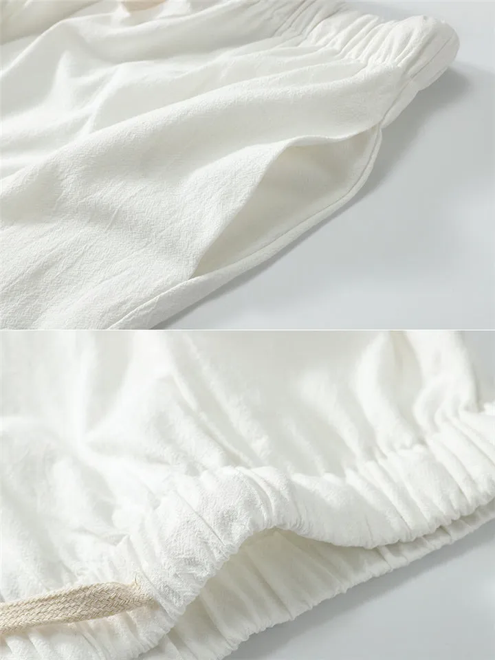 Laid-Back Style Notched Neck Button Detailing Soft Cotton Set T-Shirt   Drawstring Pants