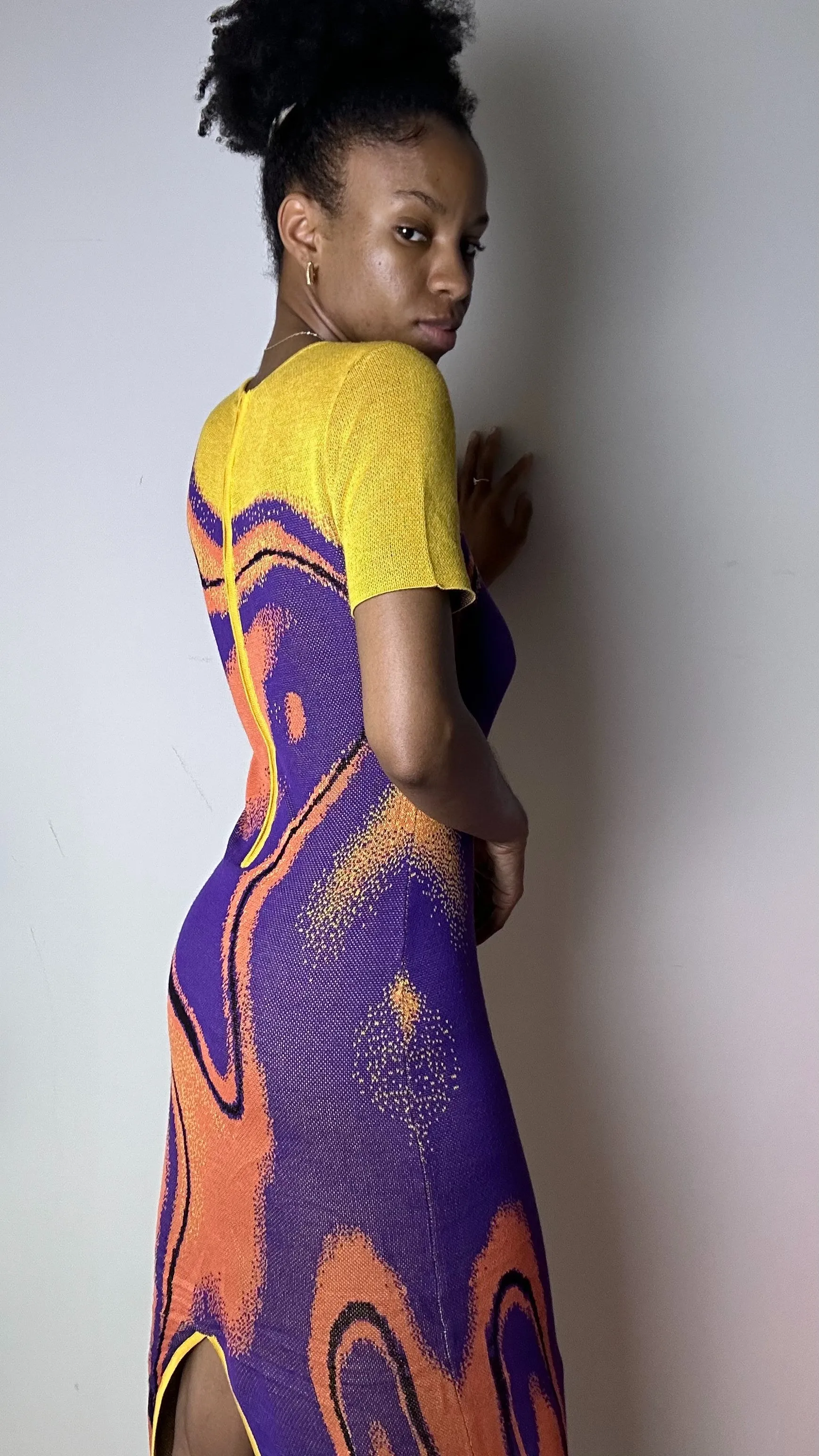 Lava Wave Purple Multicolor Knit Midi Dress
