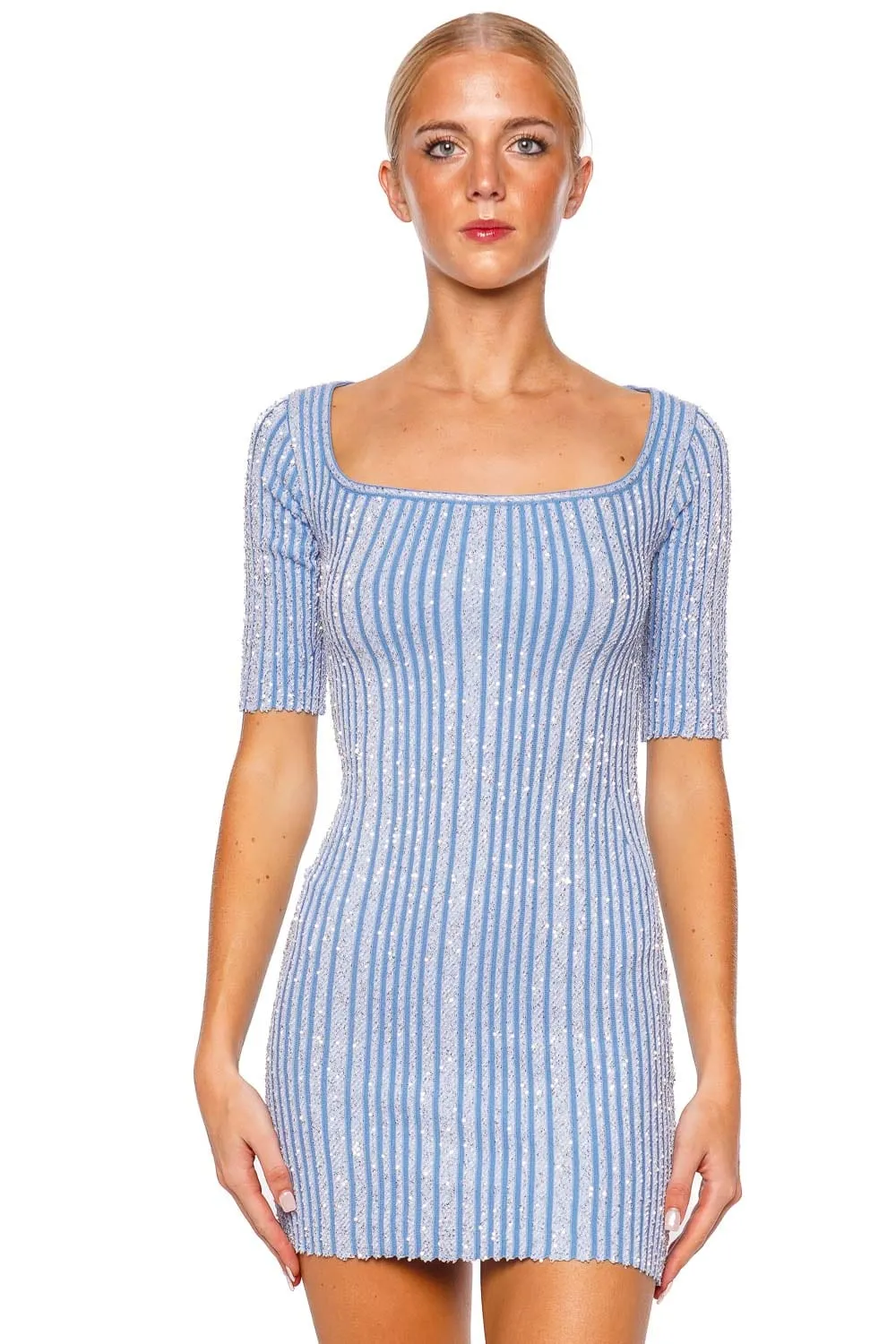 Light Blue Sequin Knit Mini Dress