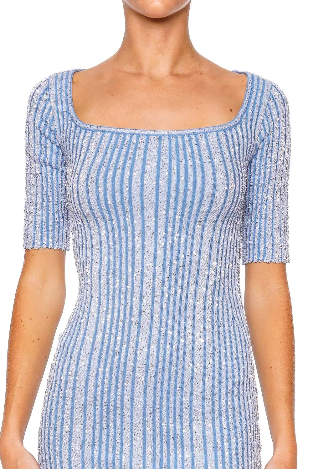 Light Blue Sequin Knit Mini Dress