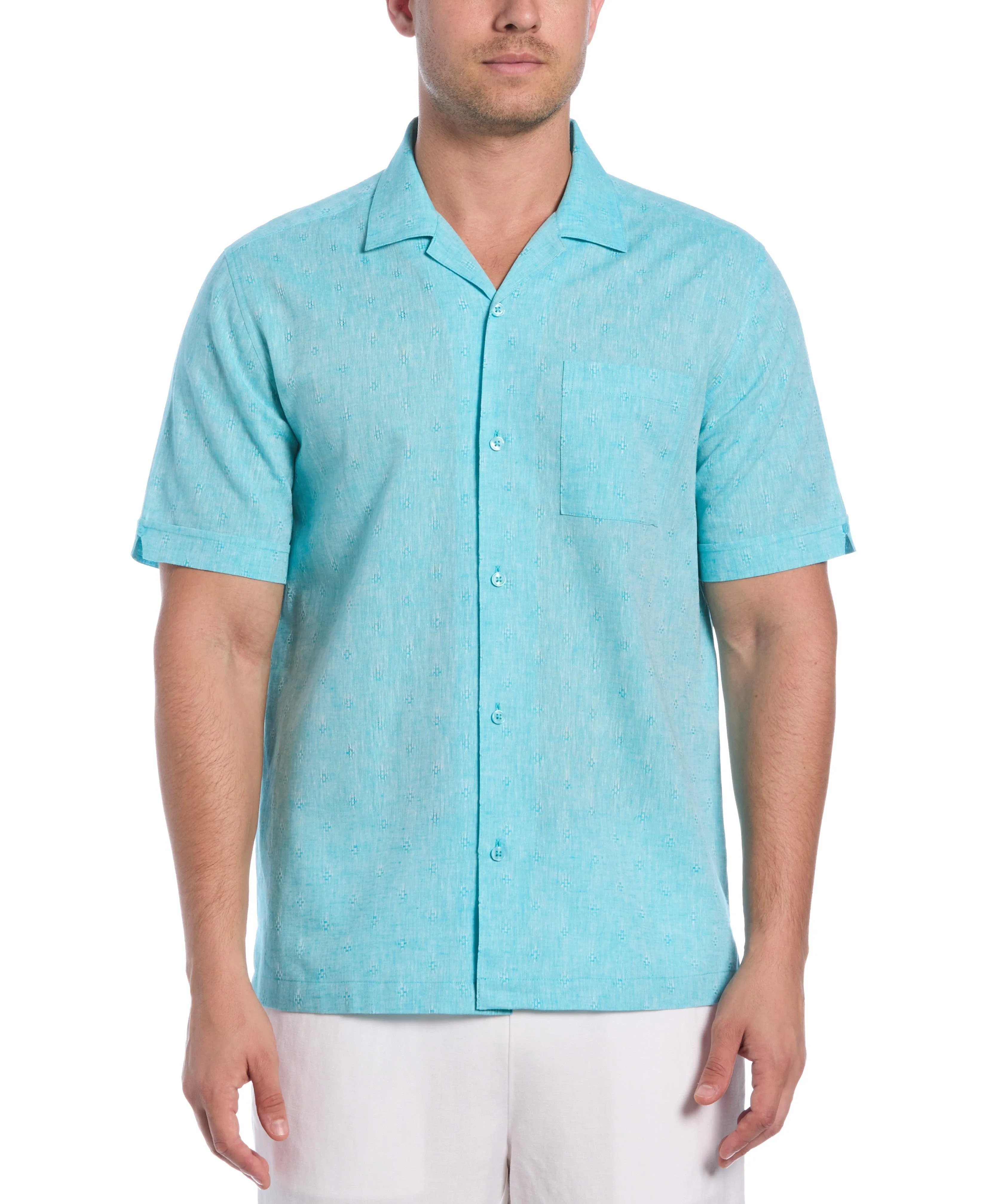 Linen Blend Diamond Dobby Print Shirt