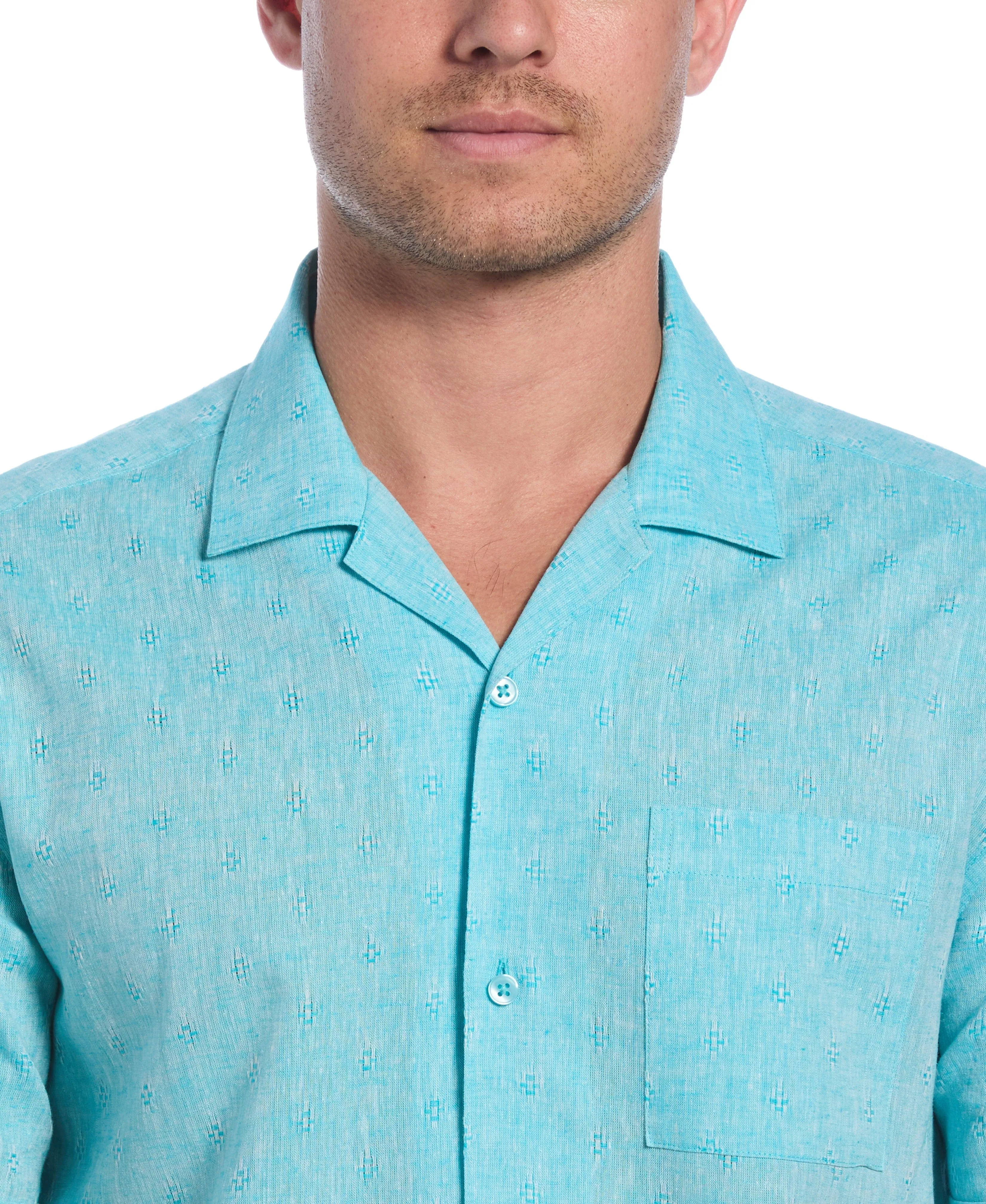 Linen Blend Diamond Dobby Print Shirt