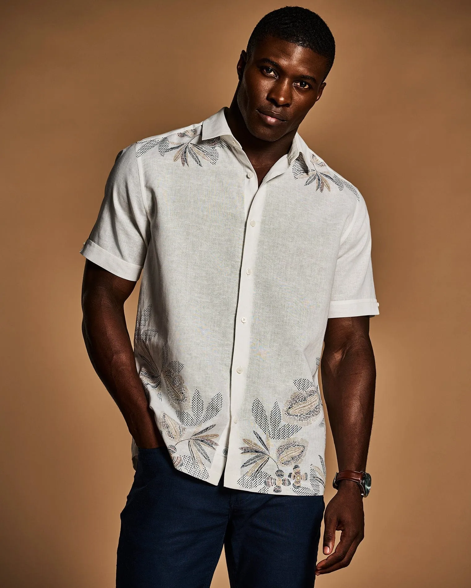 Linen Blend Engineered Floral Print Shirt