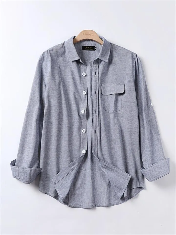 Loose Casual Comfy Striped Full Buttons Long Sleeve Shirts With Pocket