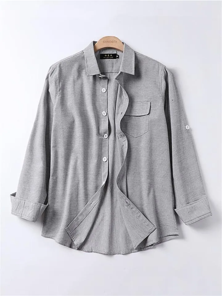 Loose Casual Comfy Striped Full Buttons Long Sleeve Shirts With Pocket