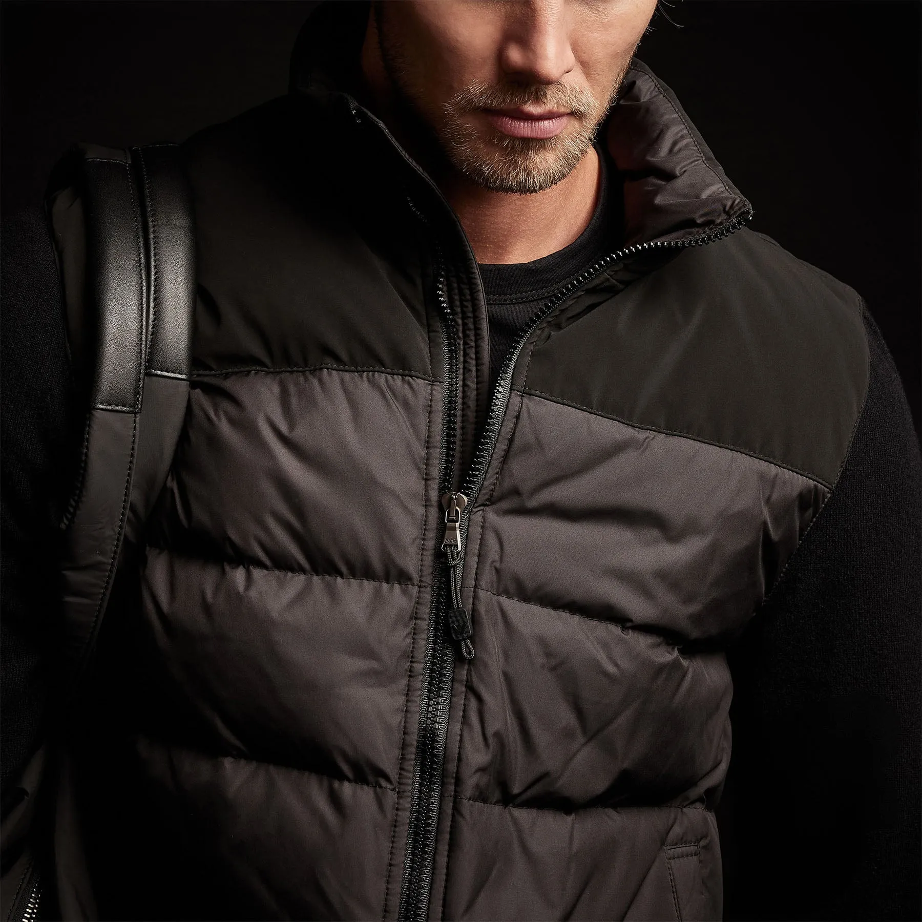 Luxury Down Front Zip Sweater - Black