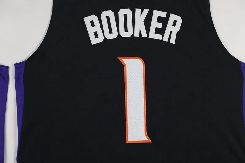 Men 1 Devin Booker Jersey Black Phoenix Suns Throwback Swingman Jersey