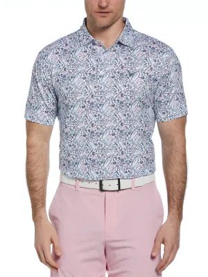 Men's All Over Tropical Print Polo Shirt