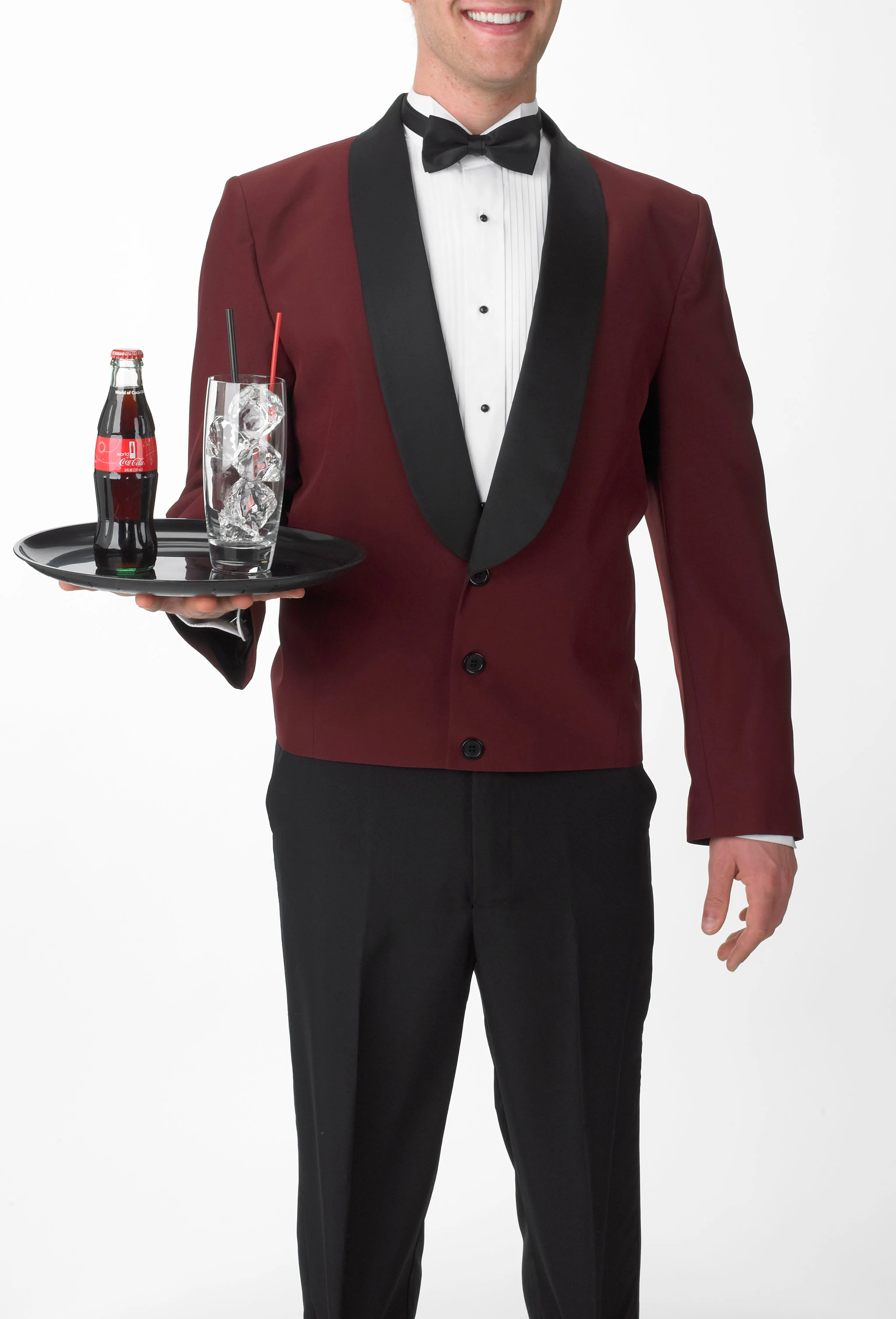Men's Burgundy Eton Jacket with Black Satin Shawl Lapel