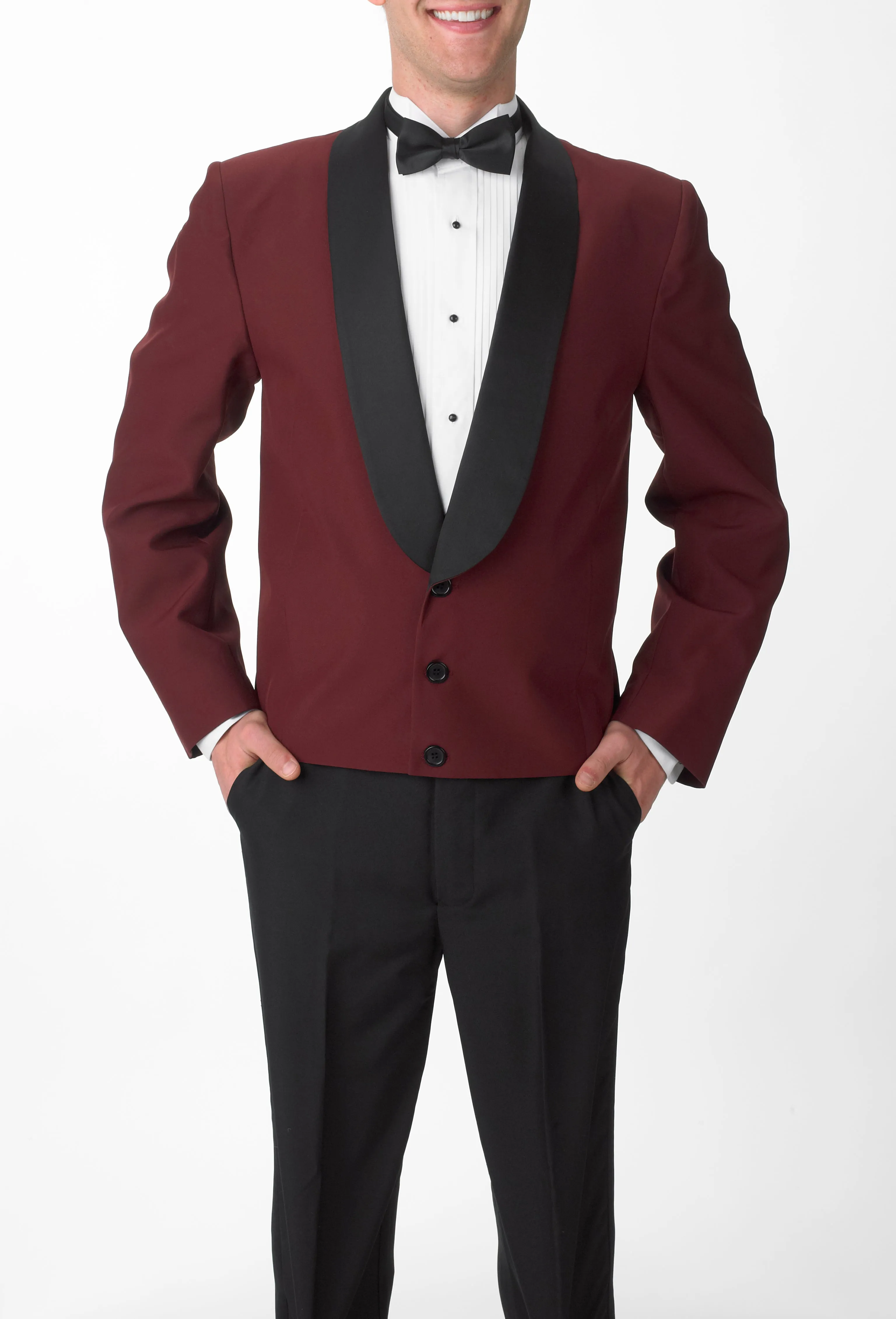 Men's Burgundy Eton Jacket with Black Satin Shawl Lapel
