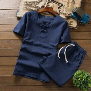 Men's Casual Solid Color Short-sleeved T-shirts   Shorts Outdoor Sports Two Sets